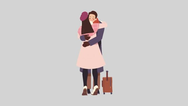 Animation of a couple hugging and letting go of their longing