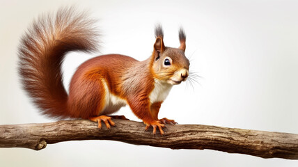 Obraz premium squirrel sitting on a tree branch isolated on white background.
