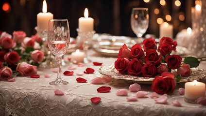 Valentines Day table setting for romantic evening