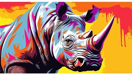 A white rhino isolated on a white background is depicted in a pop art illustration. - obrazy, fototapety, plakaty