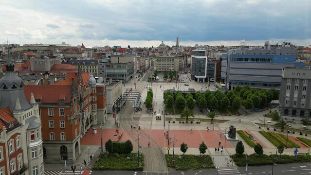 Aerial view of Market Square in Katowice, Poland (Polish: Rynek w Katowicach)