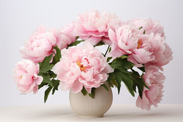 Bouquet of Pink Peonies on White Background Elegant bouquet of soft pink peonies, full and lush, arranged against a pure white background. Generative AI,