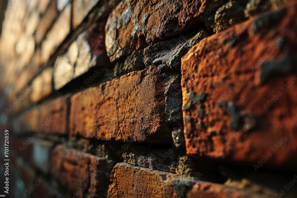 Poster A detailed close-up view of a brick wall covered in lush green moss. This image can be used to add a touch of nature and texture to various design projects