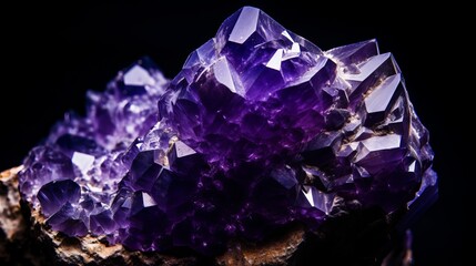 Microphotography of purple rock with white crystals and a black background