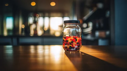 Abwaschbare Fototapete Jar of candy on the kitchen counter © Atijano