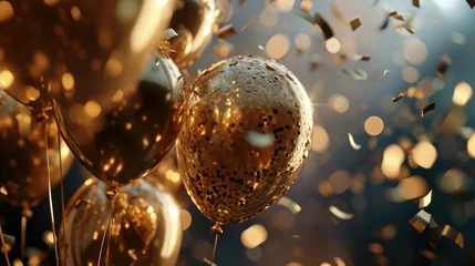 Foto op Canvas Colorful gold balloons and confetti create a festive atmosphere. Perfect for parties, celebrations, and special occasions © Fotograf
