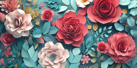 Colorful paper flowers arranged in a bunch on a vibrant blue background. Perfect for crafts, DIY projects, and spring-themed designs