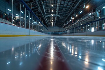 A picture of a hockey rink with a red line on the ice. Can be used for sports-related designs or articles