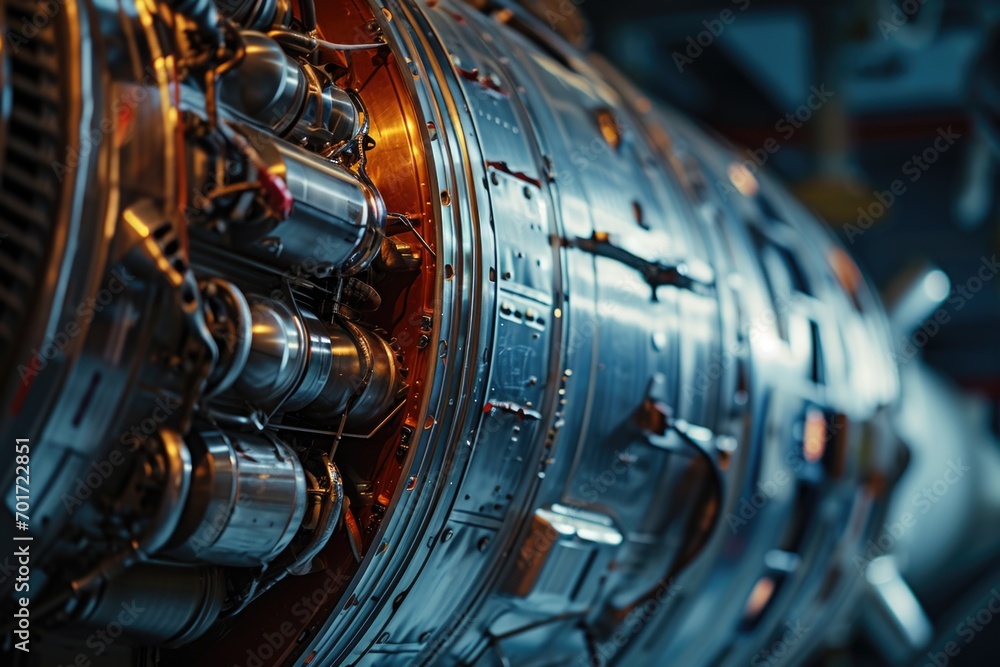 Aufkleber A detailed close-up view of a jet engine. This image can be used to illustrate concepts related to aviation, engineering, technology, and transportation