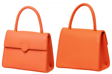 Stylish women's handbag. A fashionable female pink luxury handbag isolated on white. Front and back view. Fashionable womans accessories. Advertising.