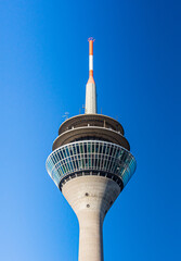 TV Tower in Düsseldorf with a cloudless blue sky in the background