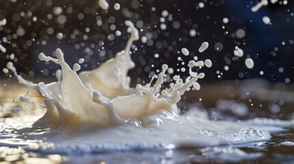 A captivating image capturing the dynamic movement of milk splashing on the surface of water. This versatile picture can be used to depict concepts such as creativity, freshness, and energy.