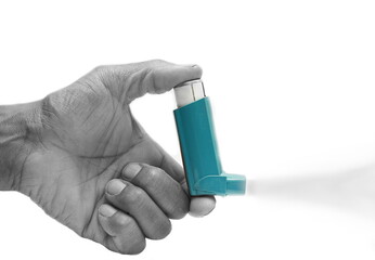 asthma spray inhaler for people with breathing problems with people stock image stock photo
