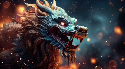 Chinese new year 2024 year of the dragon. Chinese zodiac symbol on dramatic fantasy background. Traditional Religion and culture of Chinese New Year festival celebration. Generative AI