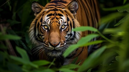 A tiger in the midst of the jungle