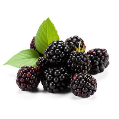 Blackberries in a pile isolated on a transparent or white background, png