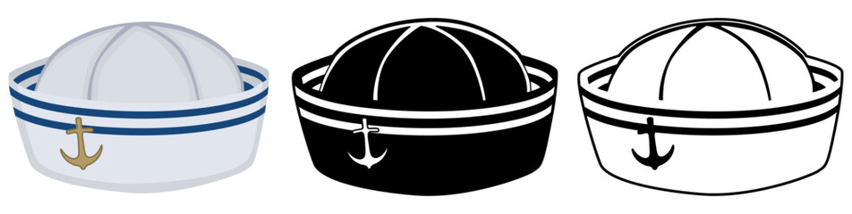 set collection sailor hat icon. marine hat vector illustration  - obrazy, fototapety, plakaty