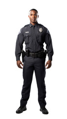 Fototapeta premium Policeman, a police officer afro-american man isolated on transparent white background