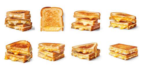 Collection of Fried ham and melted cheese sandwich on isolate transparency background, PNG
