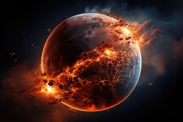 Red hot planet in space. Symbolic image of Mars
