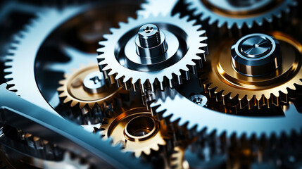 Mechanism with cogwheel and gears working. Industrial close-up