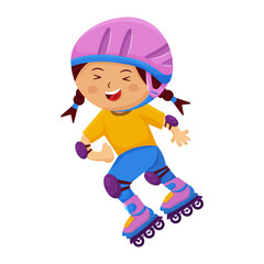 a Girl Playing Roller Skating While Smiling Vector Illustration