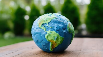 planet earth is sculpted from plasticine or soft material by a child. concept ecology, environmental protection, made by hand, global warming