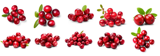 Collection of Pile cranberries isolated on white or transparent background, png
