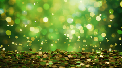 Sparkling green St. Patrick's Day confetti background - obrazy, fototapety, plakaty