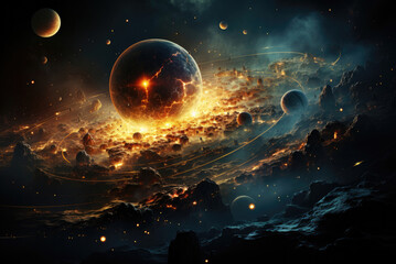 Planets and shining stars galaxy in space