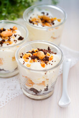 Delicious served desserts in cups