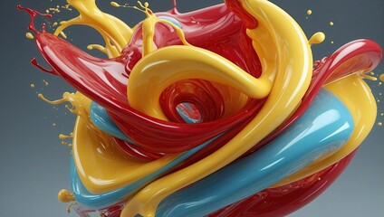 Dynamic abstract splashes of red and yellow intertwine with blue accents, creating a colorful liquid twist.