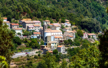 Fototapeta na wymiar View of the Village of Christinacce in the Corsican Mountains, France