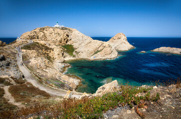 The Famous Lighthouse Phare de la Pietra on the Rocky Island Ile de de la Pietra just outside L'Ile...
