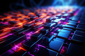 Obraz premium Abstract geometric futuristic fantasy background or neon illuminated poster