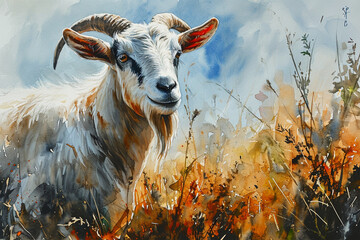 painting of a goat - obrazy, fototapety, plakaty