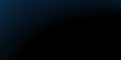 Abstract background with waves for banner. Medium banner size. Vector background with lines. Element for design isolated on black. Black and blue. Ocean, night, card