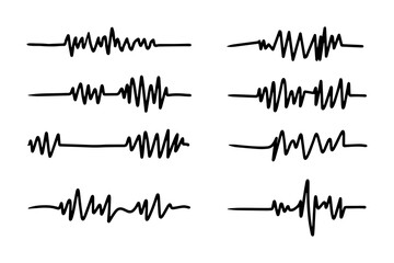 Doodle graphics of heartbeats, sound symbols and earthquakes. - obrazy, fototapety, plakaty