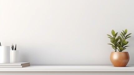 The arrangement of desk elements with copy space visible from the front.