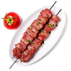 raw kebab on a skewer on isolate transparency background, PNG