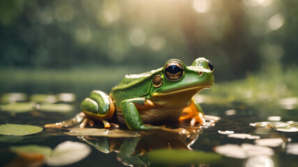 Obraz premium American bullfrog in the pool