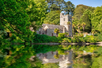 Fototapeta na wymiar St Just in Roseland, Roseland Peninsula, Cornwall, UK - This beautiful church is famous for its tropical garden, and sits on the banks of the St Just Pool. 