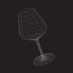 Wireframe wine glass on black background isolated icon. Vector illustration.