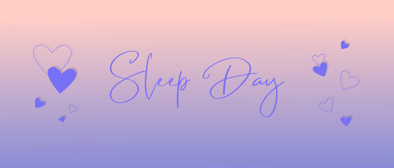 World sleep day banner with hearts, horizontal violet purple background. Vector illustration