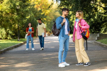 Fototapeta premium Group of young people having a walk in the park