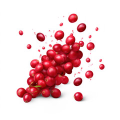 Cranberries fall on a pile on a white background, levitating cranberries. on isolate transparency background, PNG
