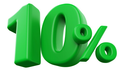 10 percentage discount number green 3d render
