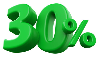 30 percentage discount number green 3d render