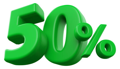 50 percentage discount number green 3d render