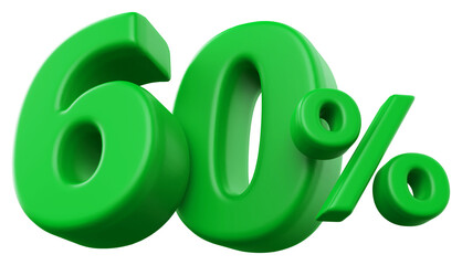 60 percentage discount number green 3d render